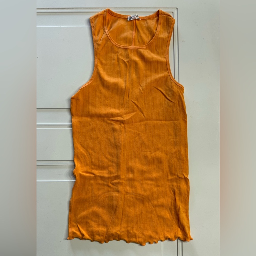 Free People Intimately Womens Orange Ruffled Bottom Ribbed Tank Size Small - Picture 1 of 6
